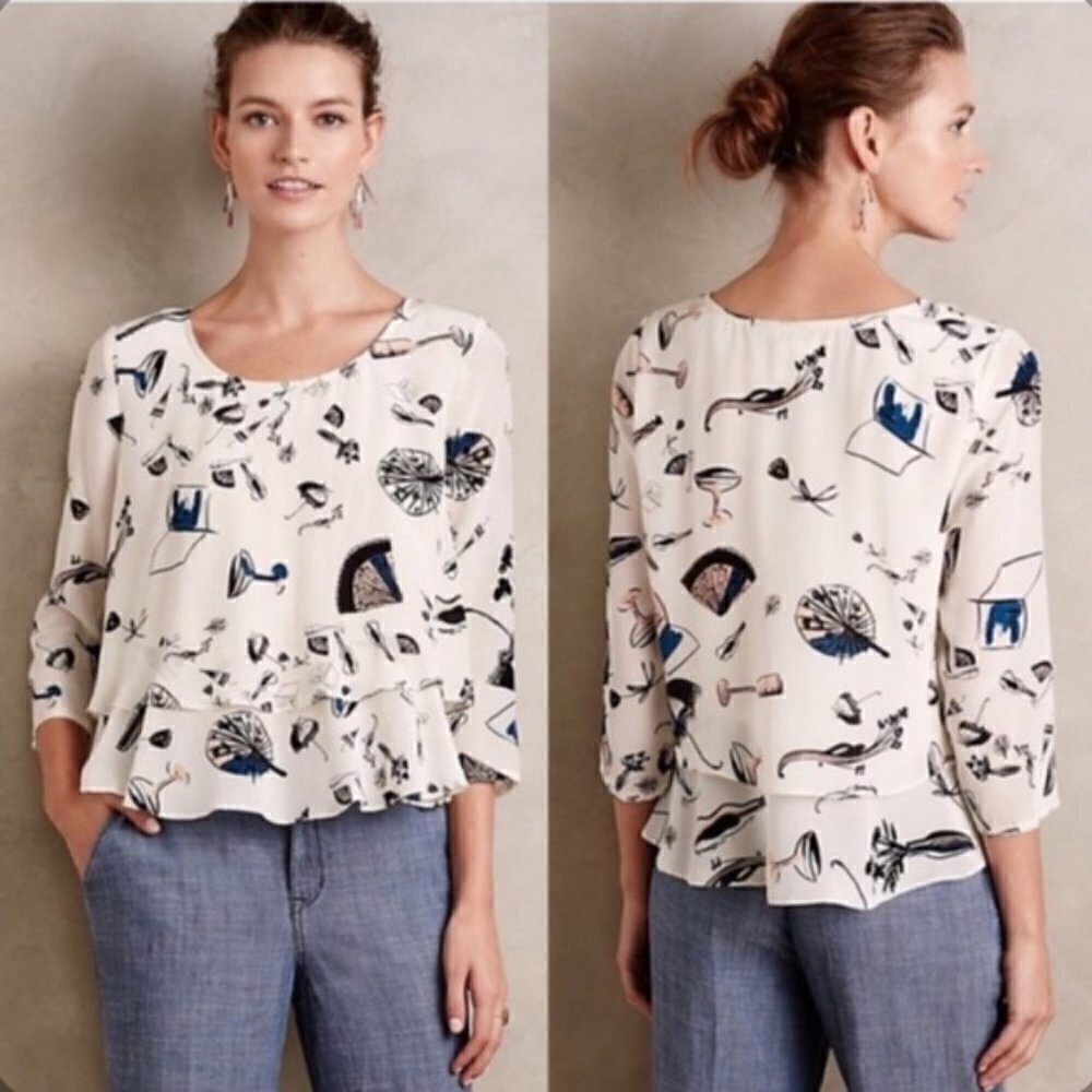 Anthropologie Maeve On The Town Silk Tiered Blouse